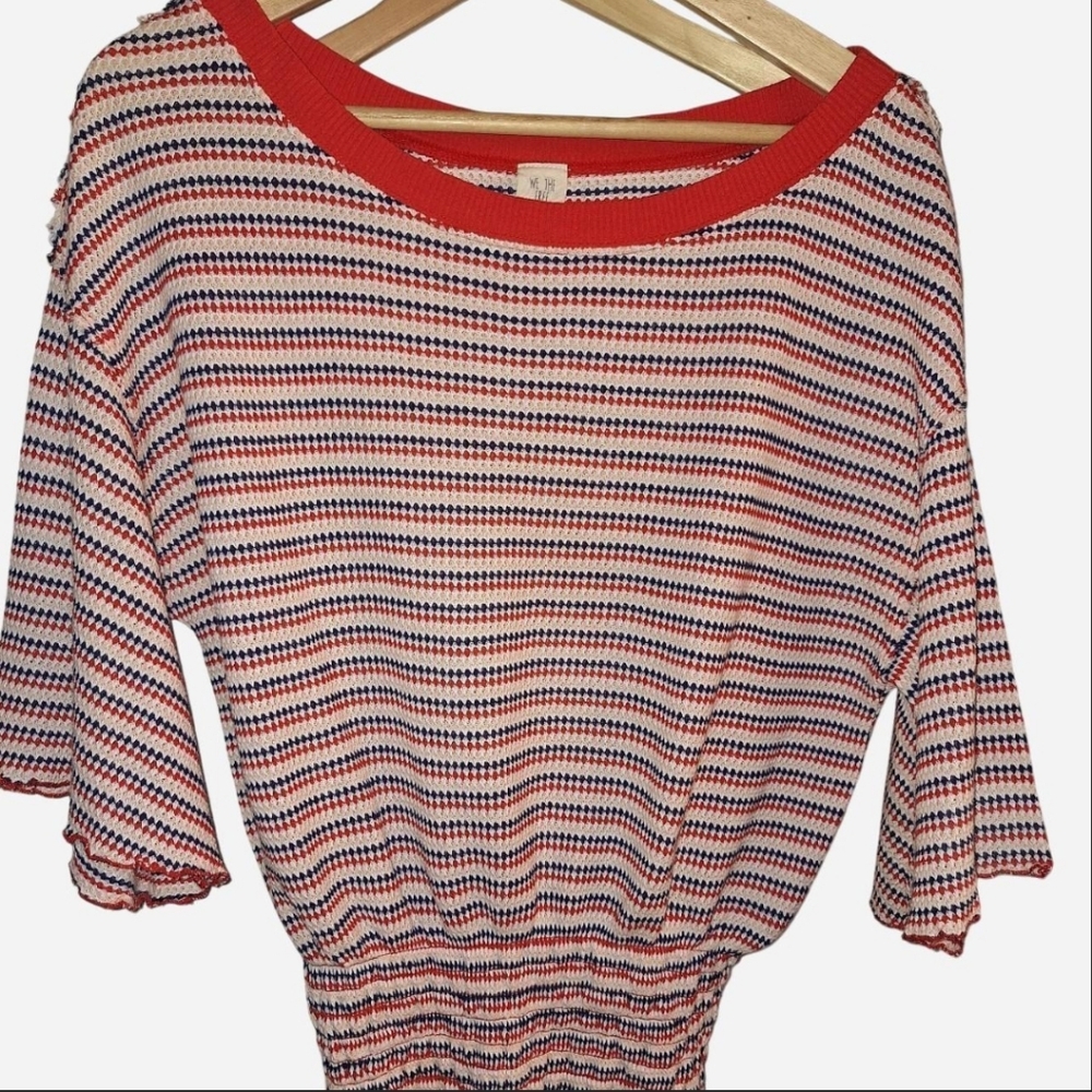 We The Free Red, Cream, and Blue Striped Boho Top